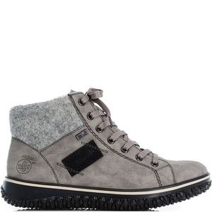 Rieker | Shoes | 42 Rieker Cordula Gray Cream Ankle Boot Water Resistant Lace Up And Zipper 